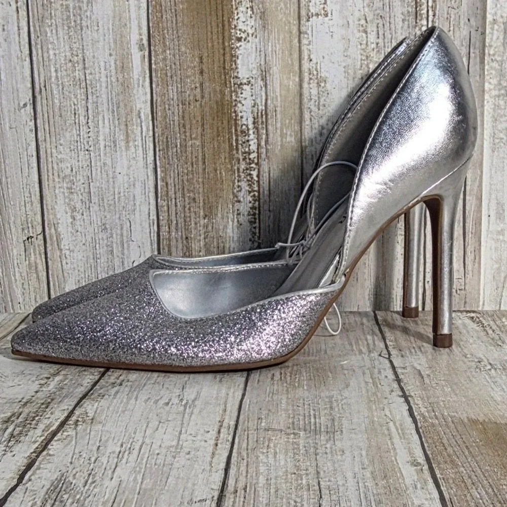 Marc Fisher Womens Silver Glitter Pointed Toe D'Orsay Stiletto Pumps Size 6.5M
